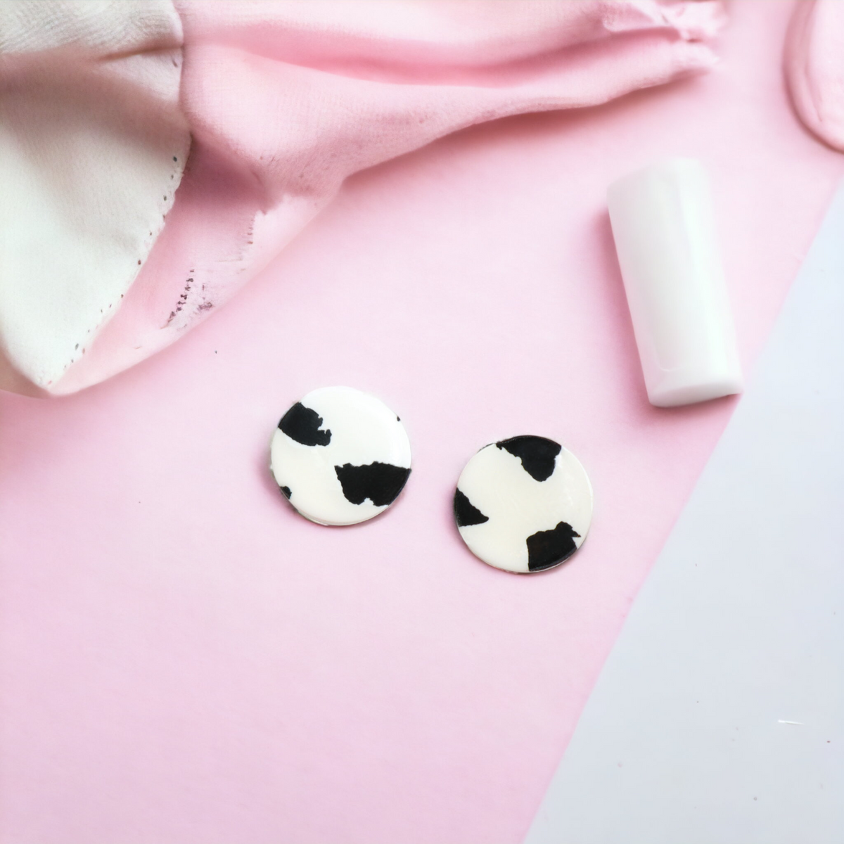 Minimalist Black and White Large Stud Earrings