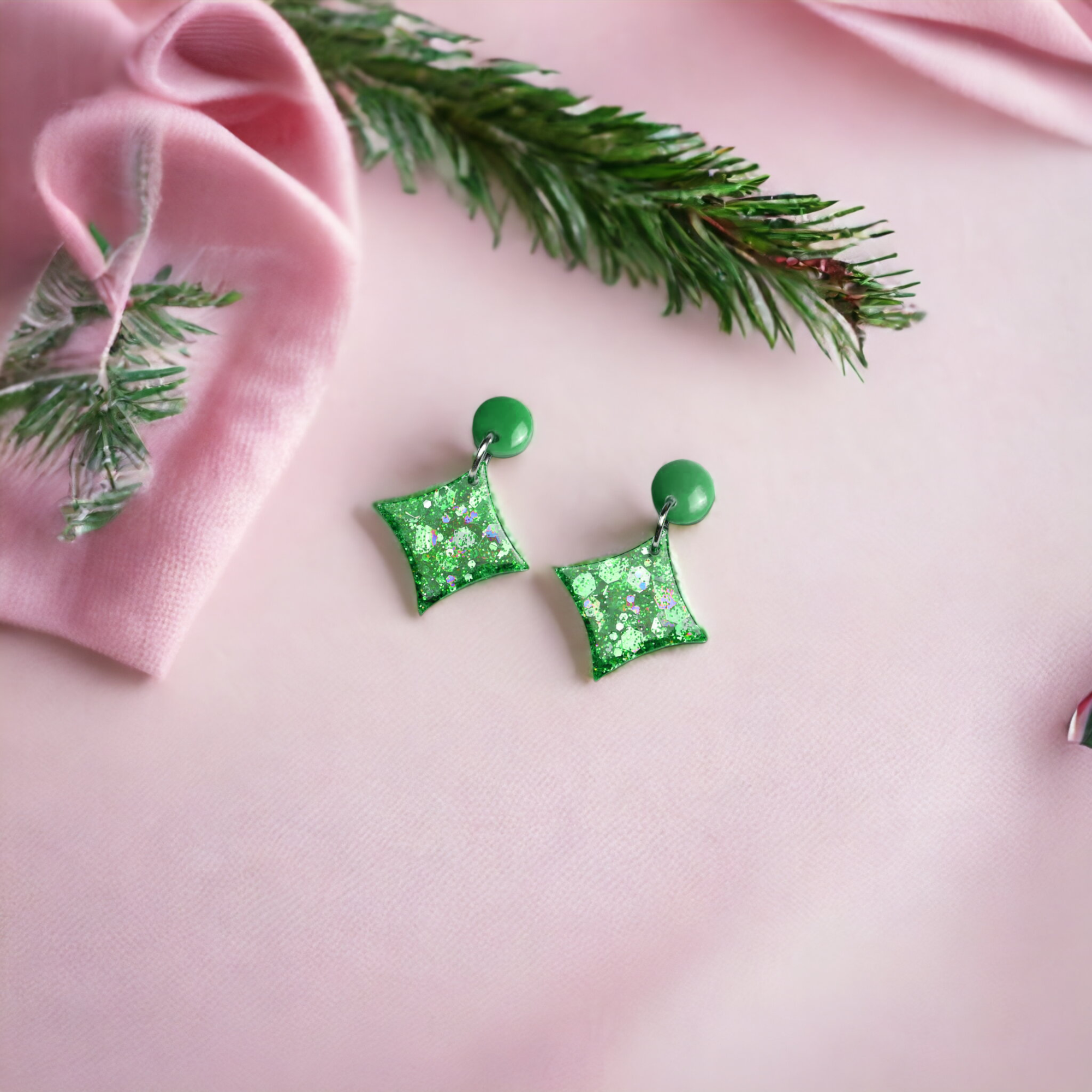 Small Festive Green Sparkle Earrings