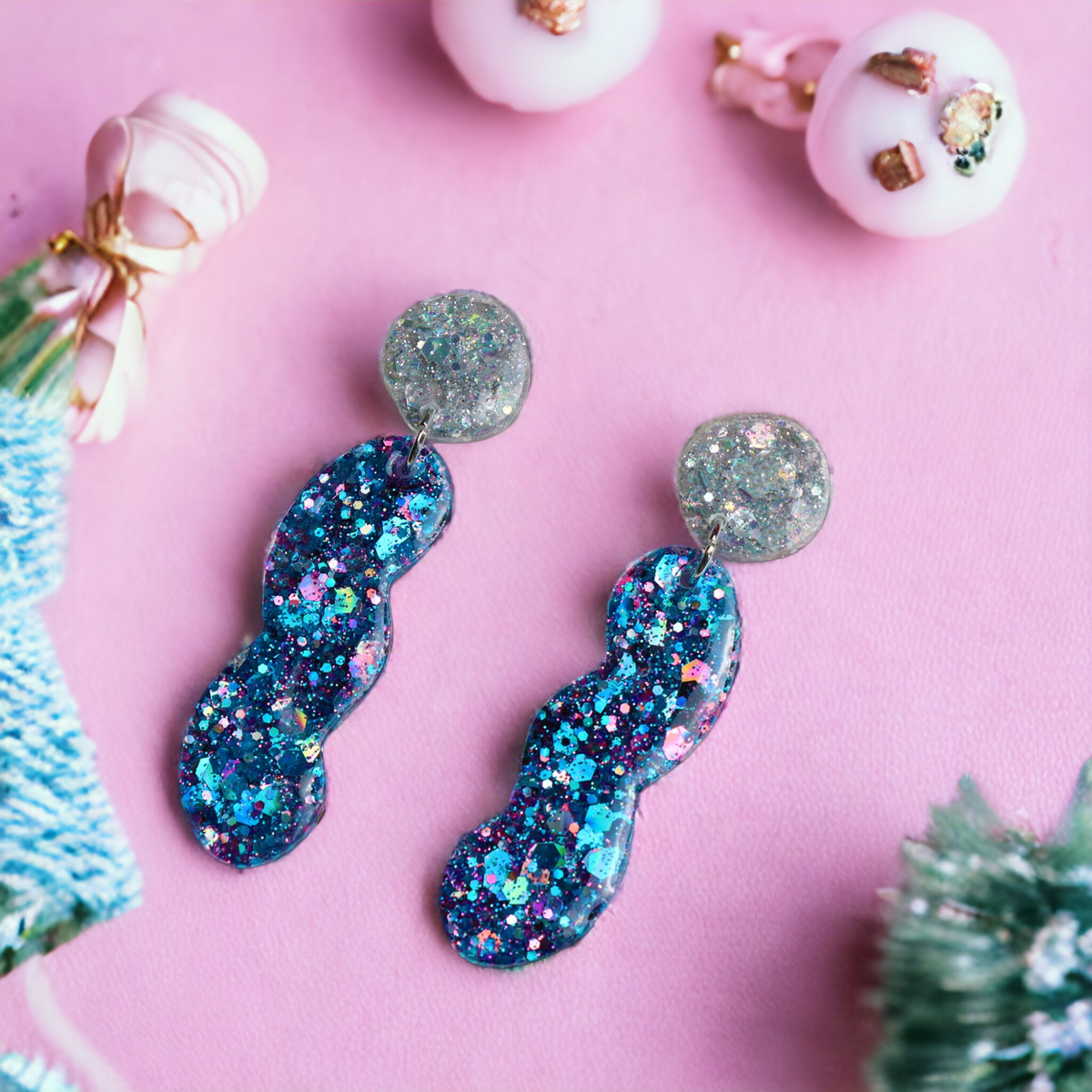 Large Festive Sparkle Wiggle Earrings