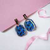 Large Black, Blue and Gold Art Deco Dangle Earrings