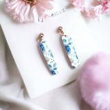 Long Dainty Blue and White Floral Earrings