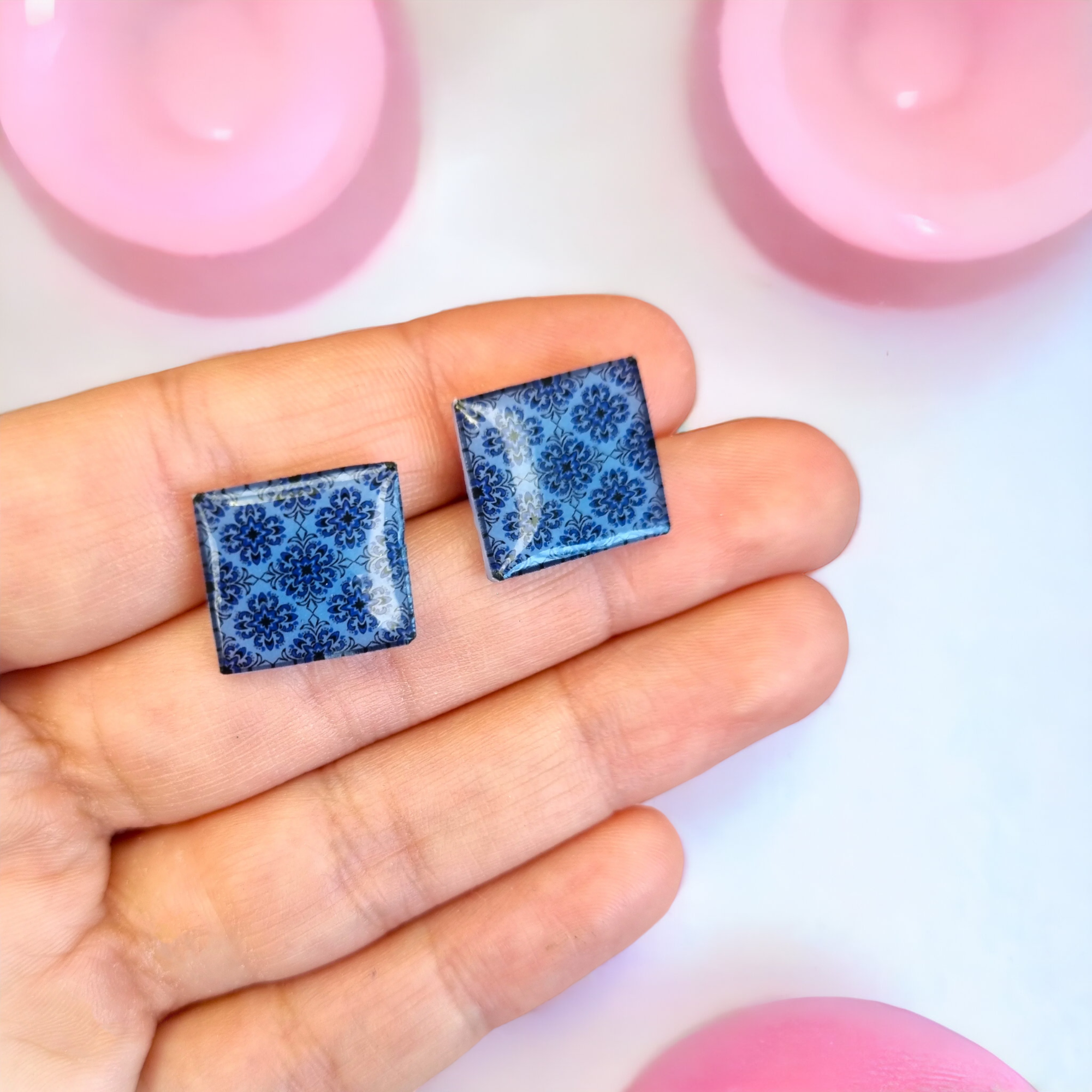 Moroccan Mosaic Inspired Square Stud Earrings
