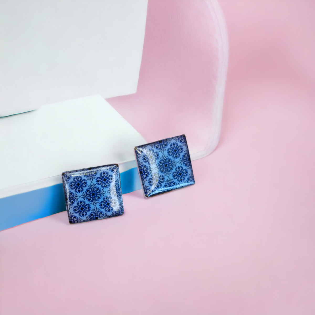 Moroccan Mosaic Inspired Square Stud Earrings