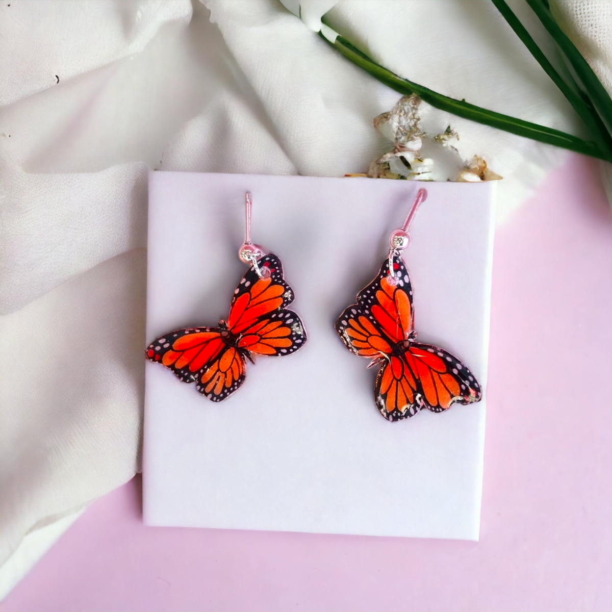 Orange and Black Butterfly Dangle Earrings
