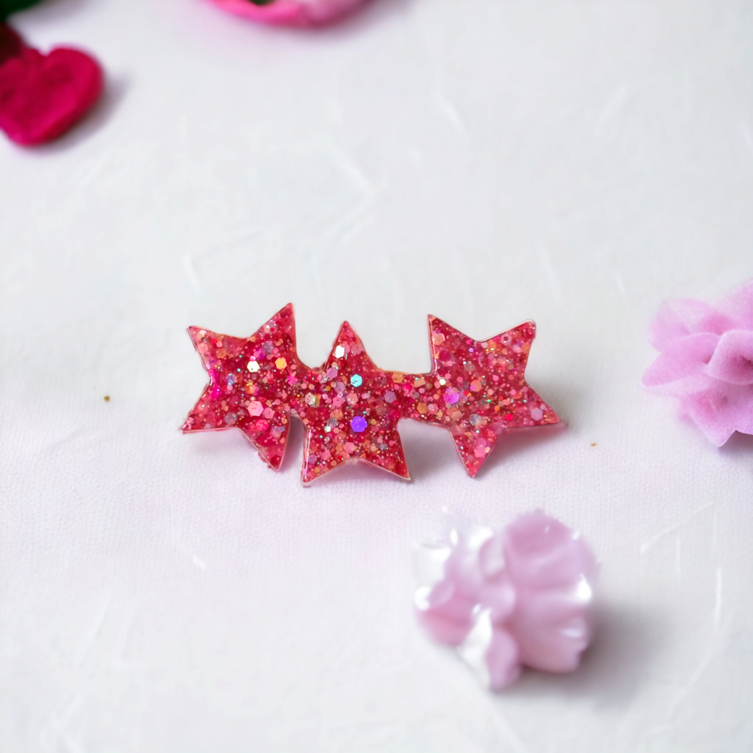 Trio star pink glitter large clip