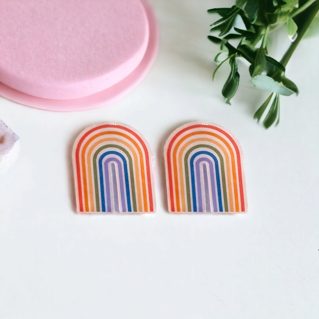 Large Statement Rainbow Stud Earrings