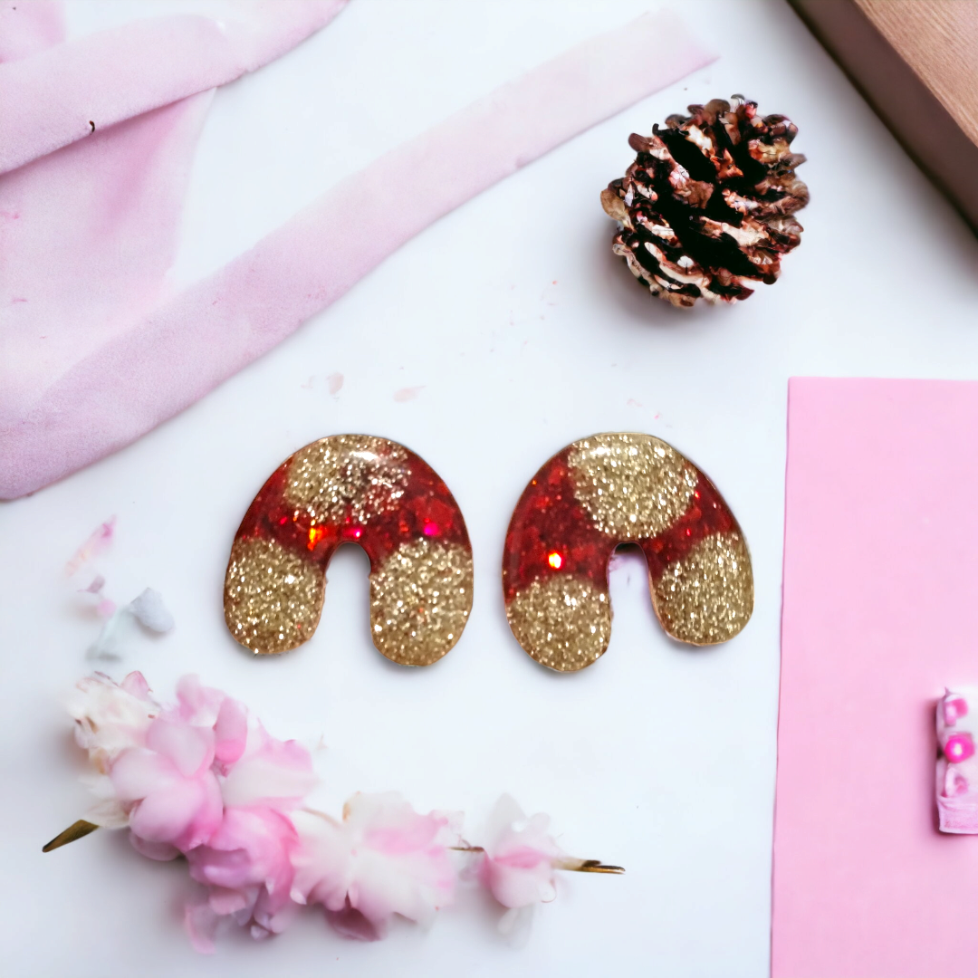 Chunky statement arch red and gold glitter Stud Earrings