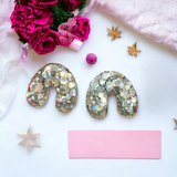Chunky statement silver glitter Stud Earrings