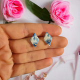 Dainty Blue Floral Diamond Shaped Earrings