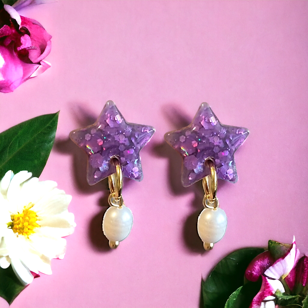 Purple star and pearl stud Earrings