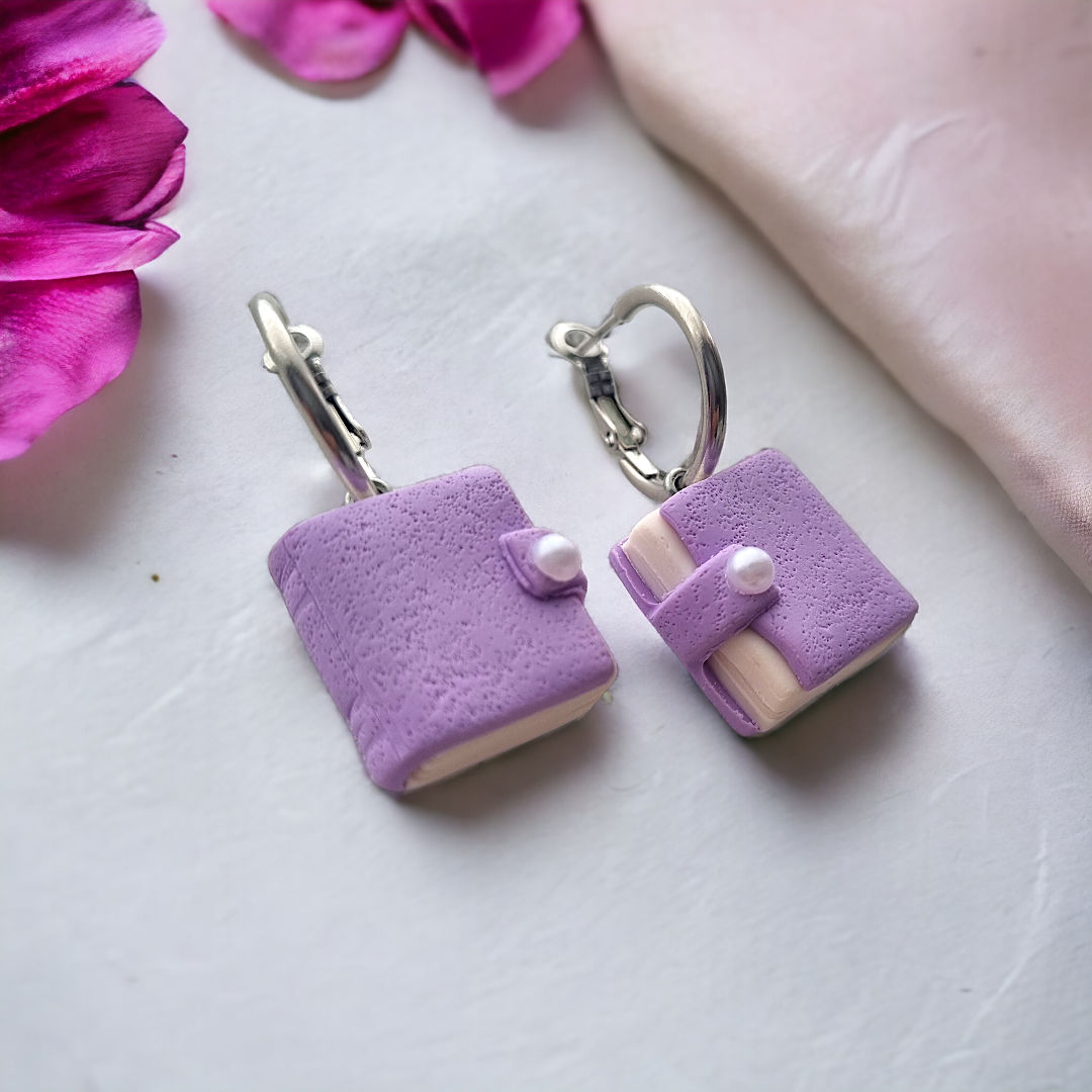3D realistic lilac and faux pearl hoop earrings