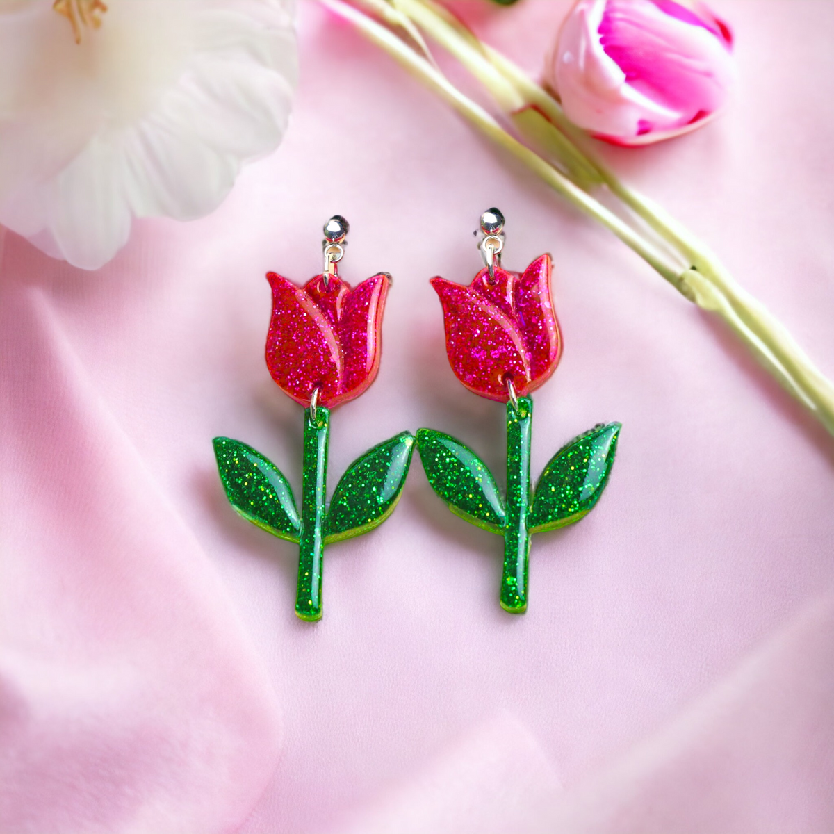 Pink Tulip Dangle Earrings