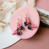 Pink and Black Moth Dangle Earrings