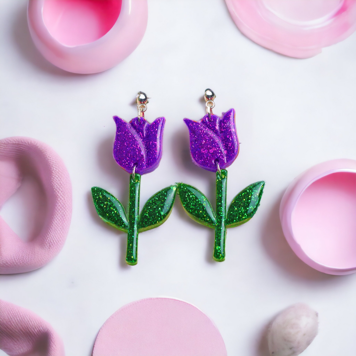 Purple Tulip Dangle Earrings