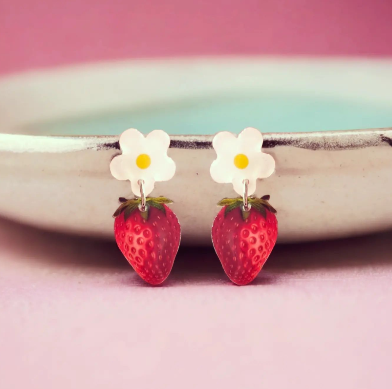 Mini Strawberry Flower Dangle Earrings