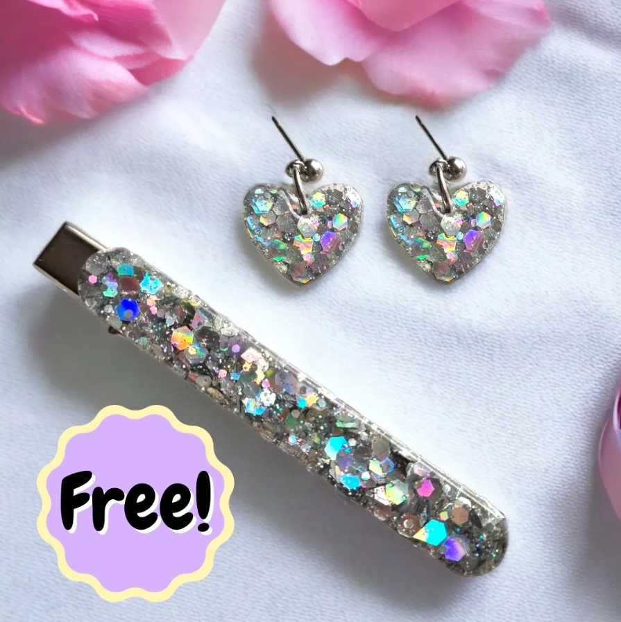 Free Gift-Of-The-Month:  Silver Hearts & Silver Hairclip