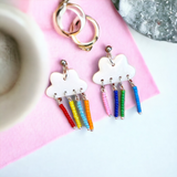 Silver Dainty White Rainbow Bead Earrings