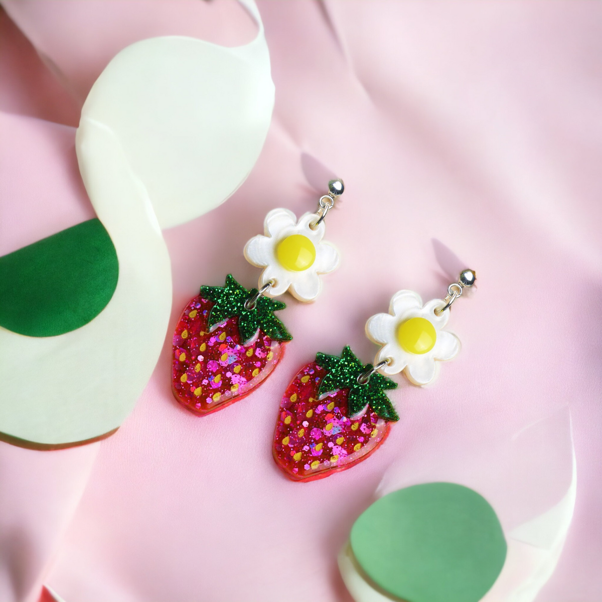 Spring Pink Strawberry Earrings Petite Daisy Designs