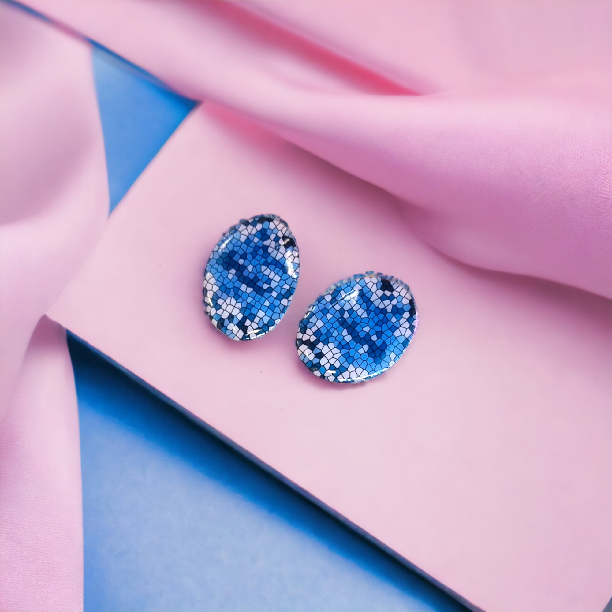 Statement Blue and White Funky Stud Earrings