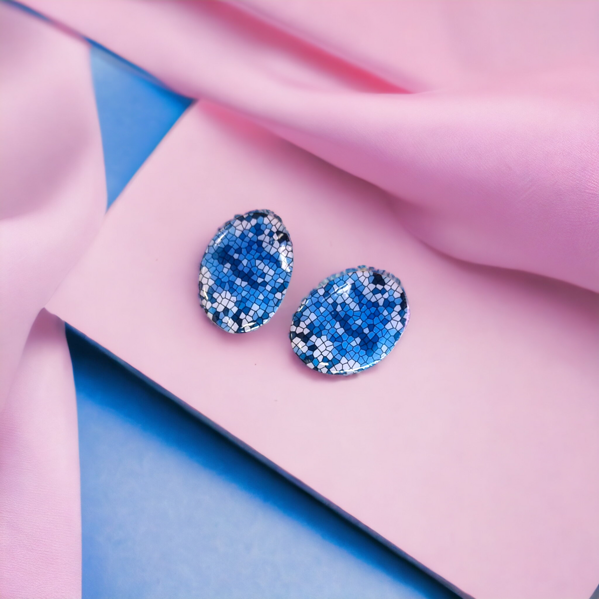 Statement Blue and White Funky Stud Earrings