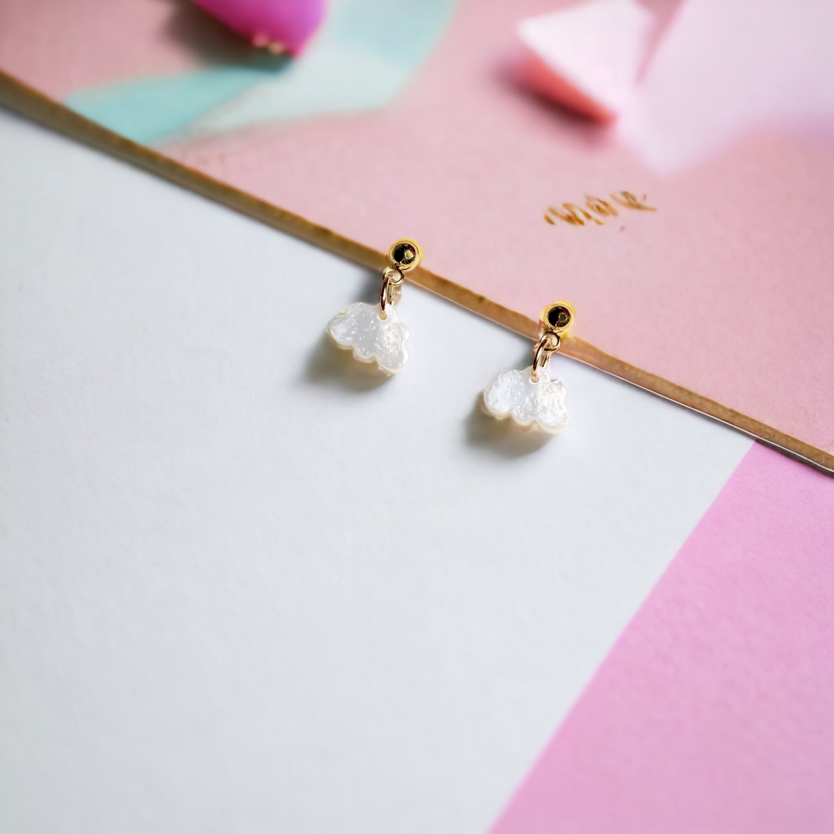Tiny Pearly White Resin Cloud Earrings