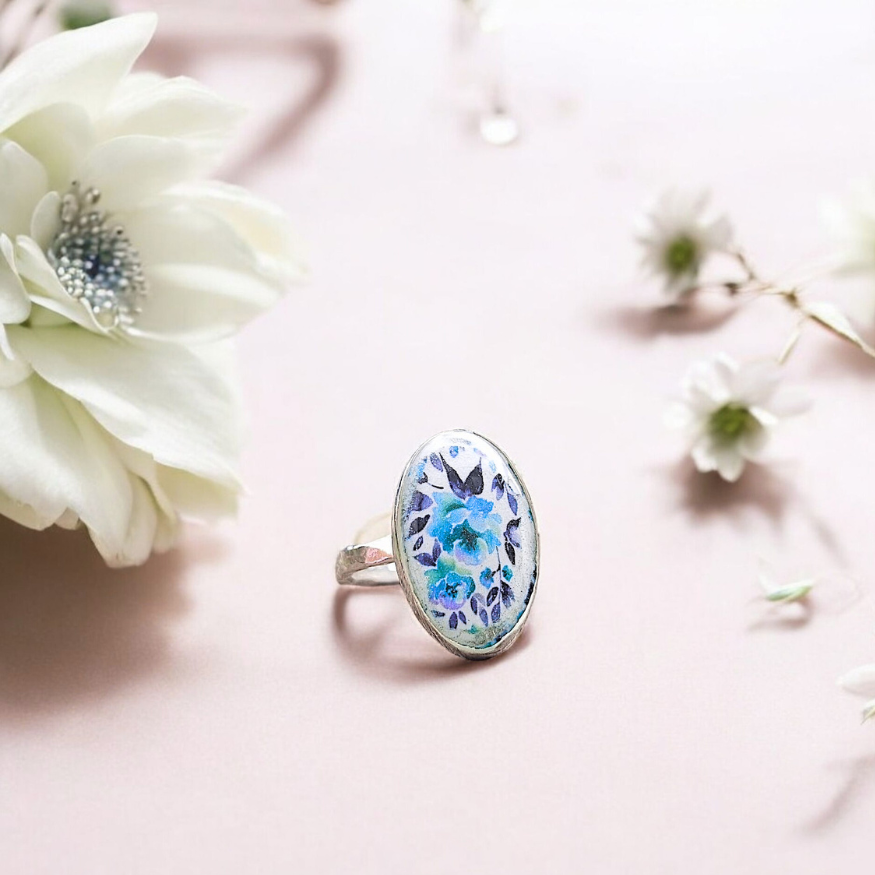 Blue Dainty Floral Ring
