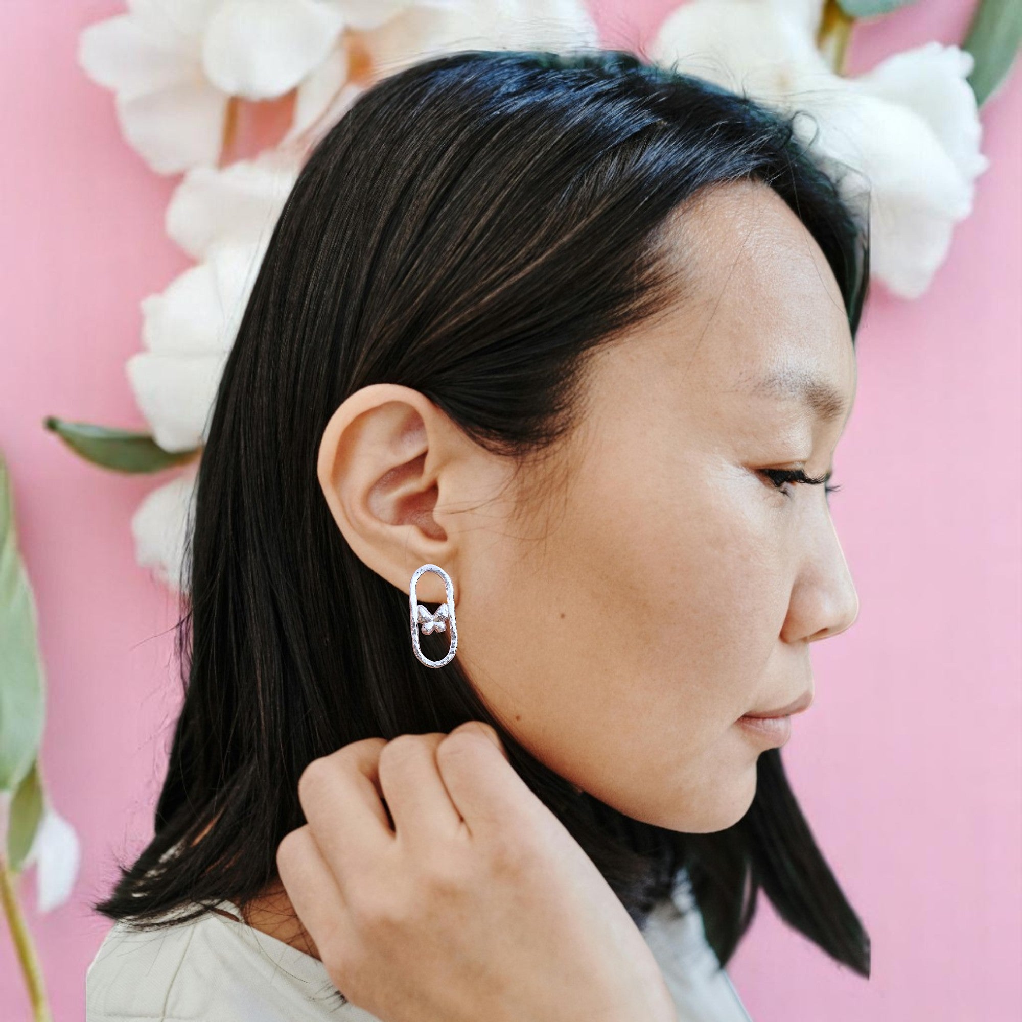 Oval Butterfly Hammered Earrings