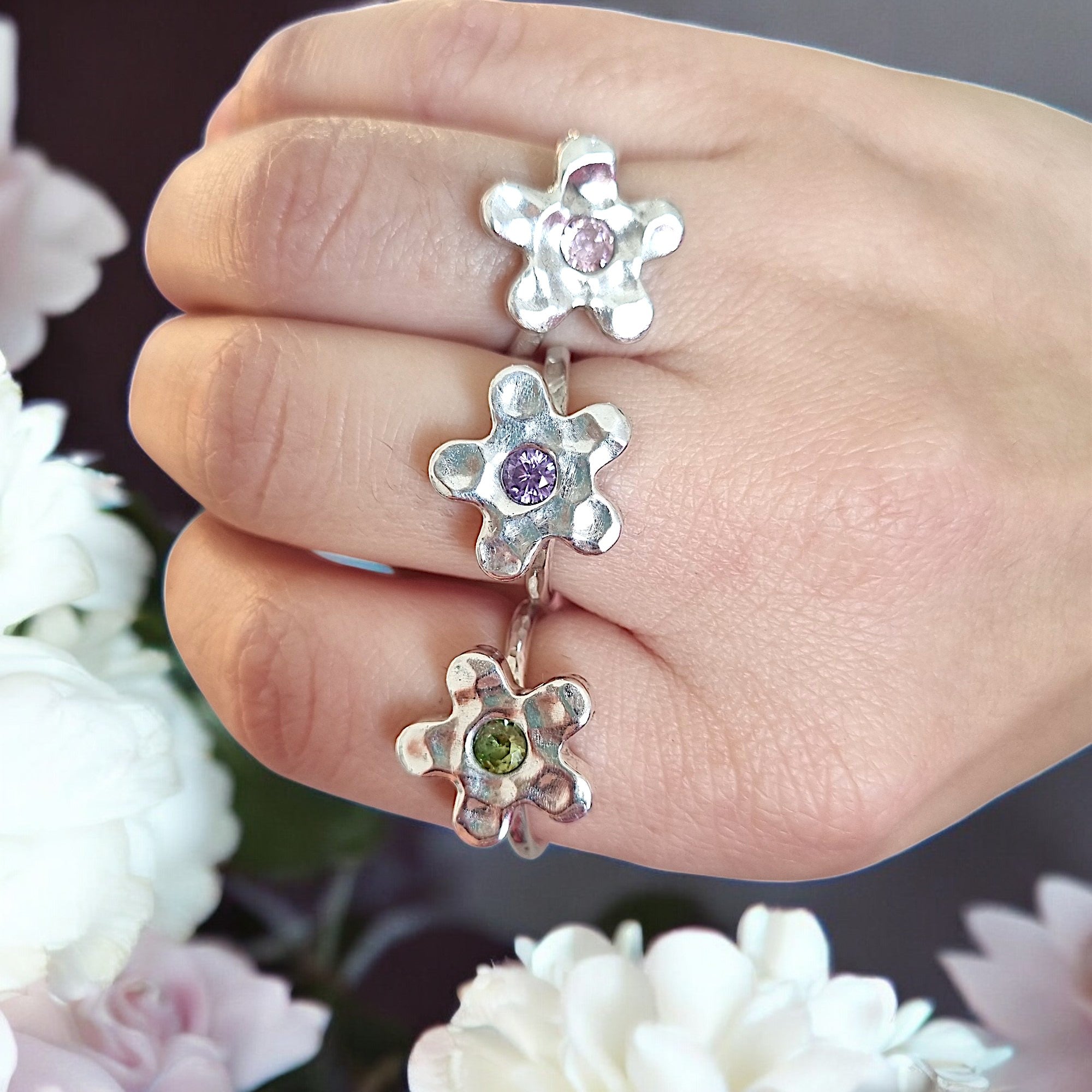 Hammered Pink Flower Ring