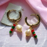 Gold Festive Pearl Hoop Earrings