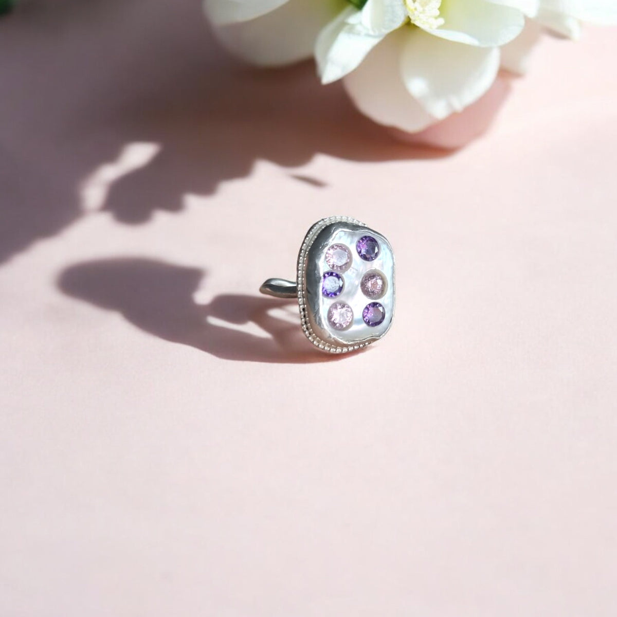 Large Baroque Pearl Cubic Zirconia Gemstone Ring
