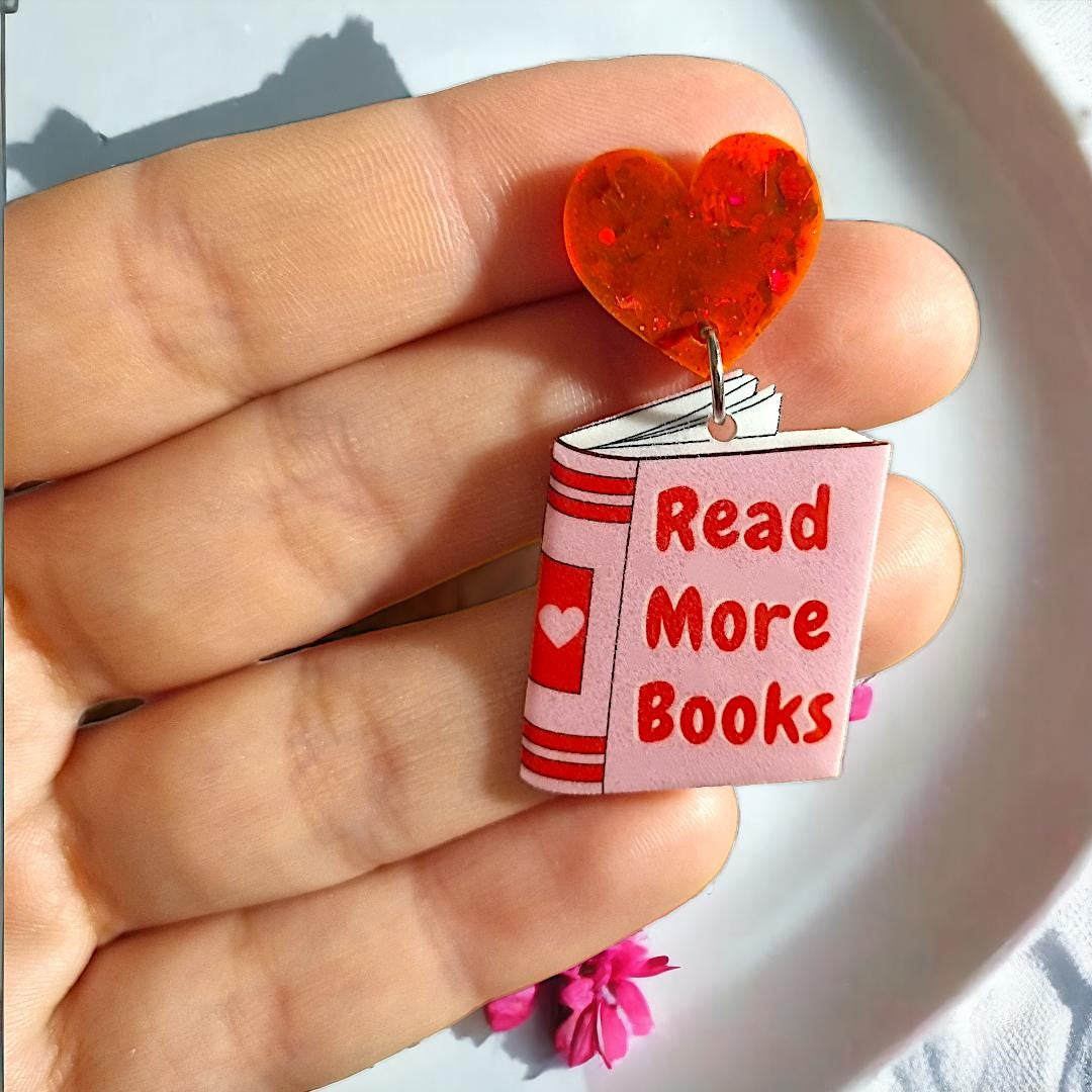 Read More Books Heart Glitter Dangle Earrings