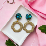 Organic turquoise and gold glitter hoop Earrings