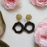 Organic black and gold glitter hoop Earrings