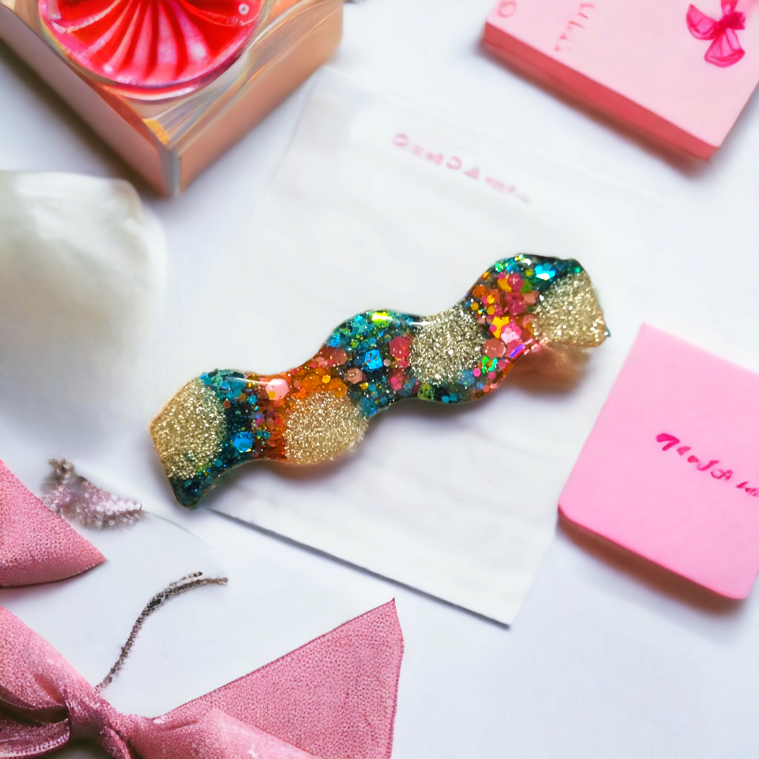 Large Turquoise, Pink and Gold Wiggle Hairclip (Select Quantity)