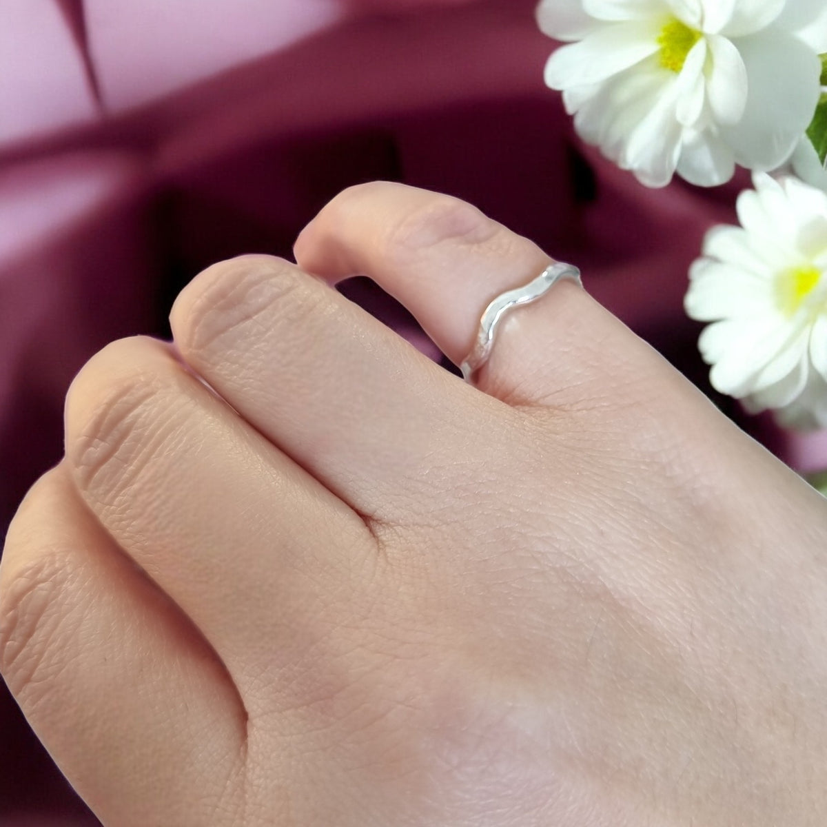 Wavy Hammered Dainty Ring