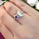 Moon and Star Purple Cubic Zirconia Ring