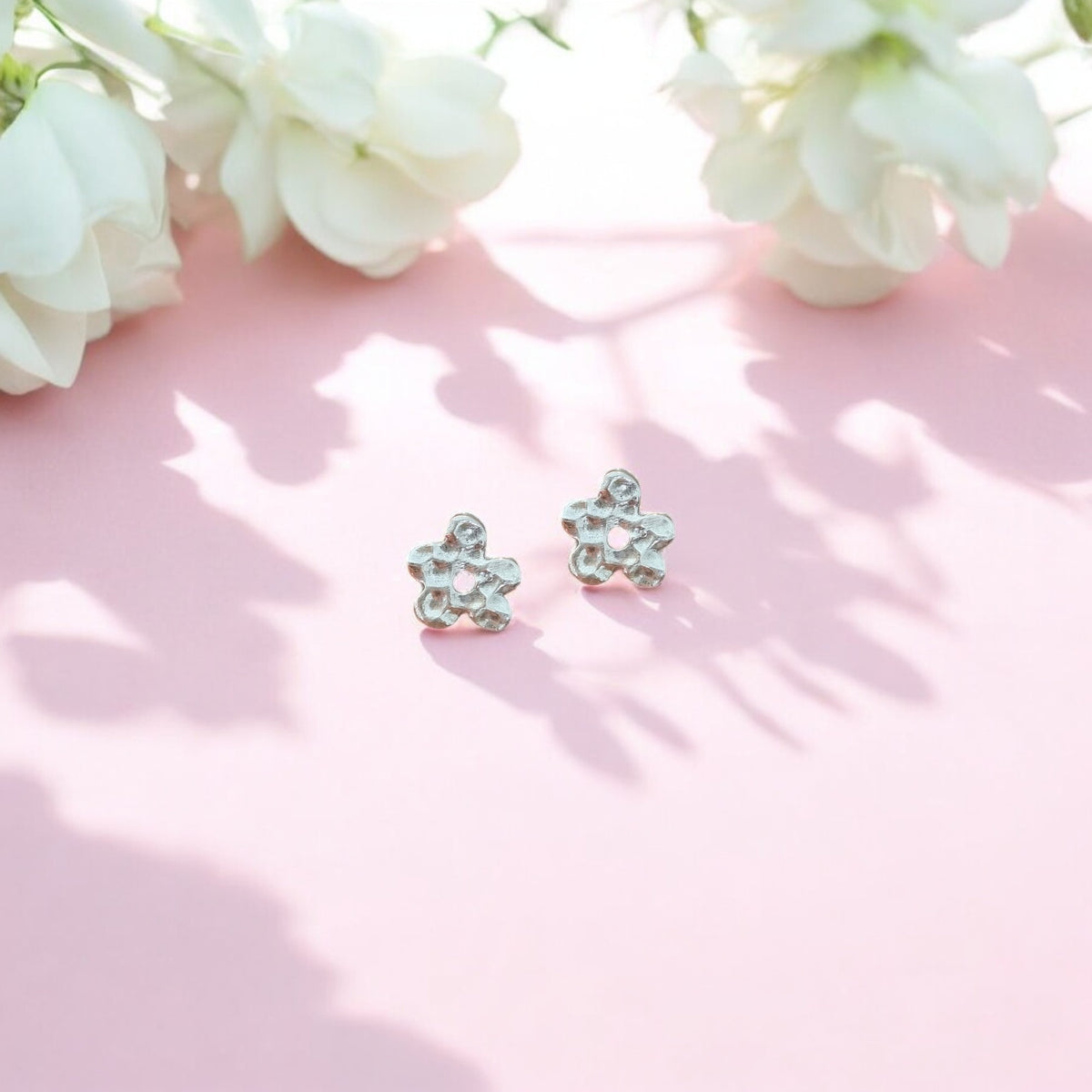 Dainty Hammered Flower Stud Earrings