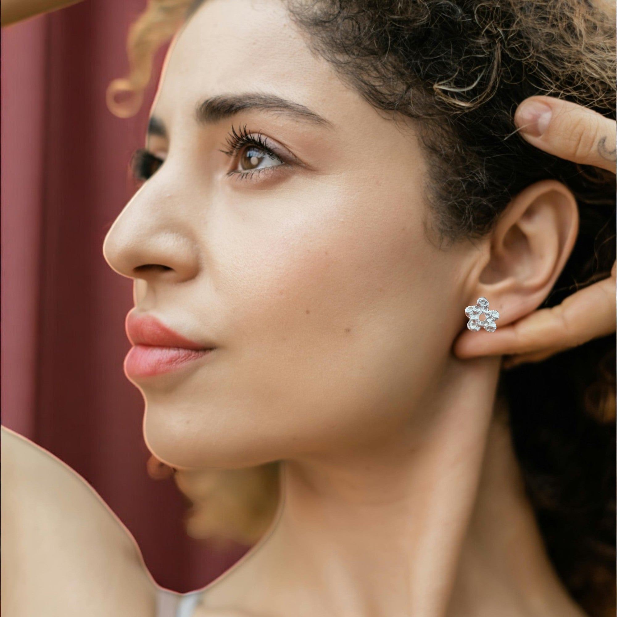 Dainty Hammered Flower Stud Earrings