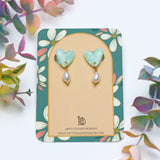 Heart Faux Opal and Pearl Dangle Earrings