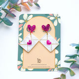 Pink and Pearly White Love Letter Dangle Earrings
