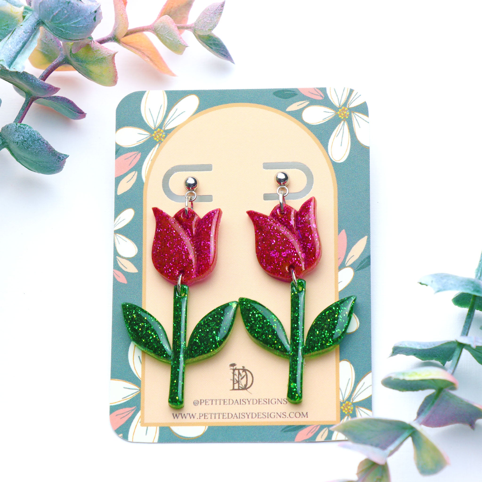 Pink Tulip Dangle Earrings