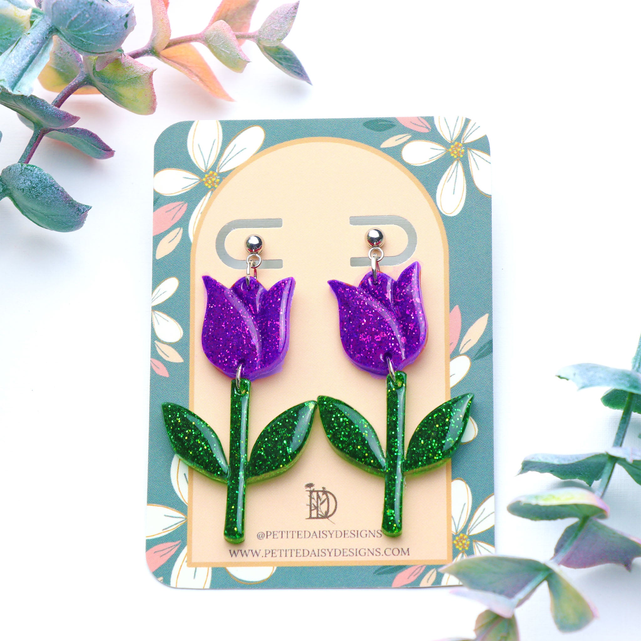 Purple Tulip Dangle Earrings