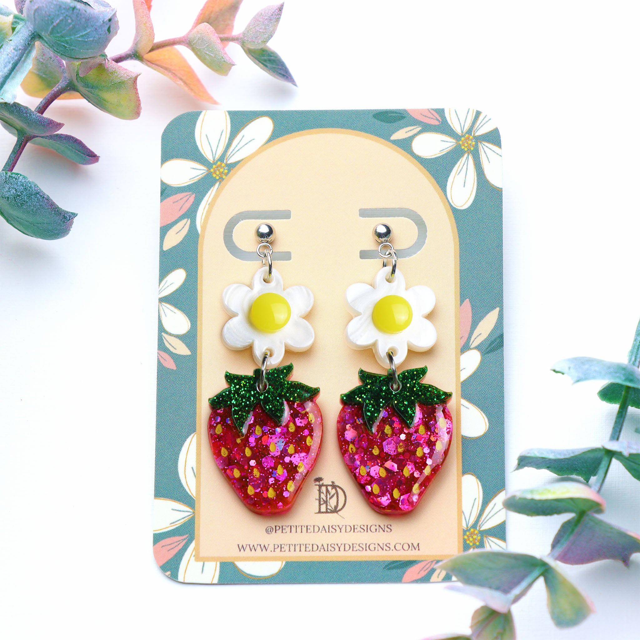 Spring Pink Strawberry Earrings
