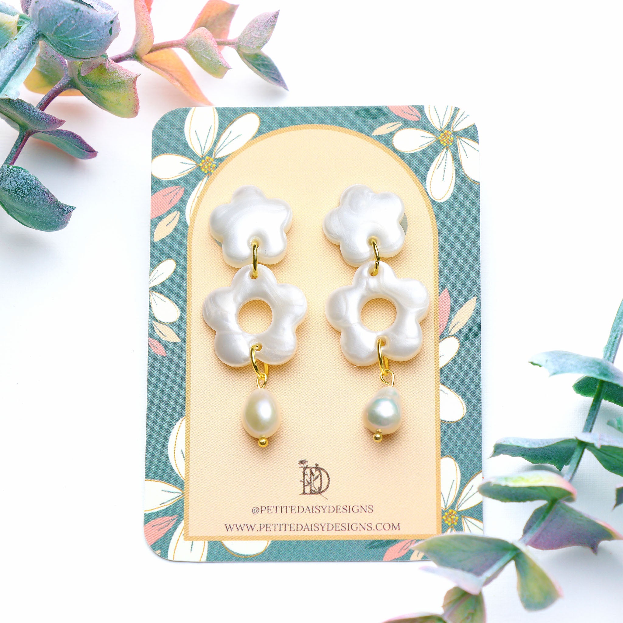 Duo Pearly White and Freshwater Pearl Dangle Earrings