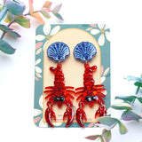 Red and Blue Glitter Lobster Dangle Earrings