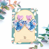 Duo Pink and Floral Large Heart Earrings