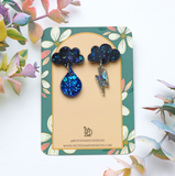 Black Dainty Cloud, Raindrop and Lightning Earrings
